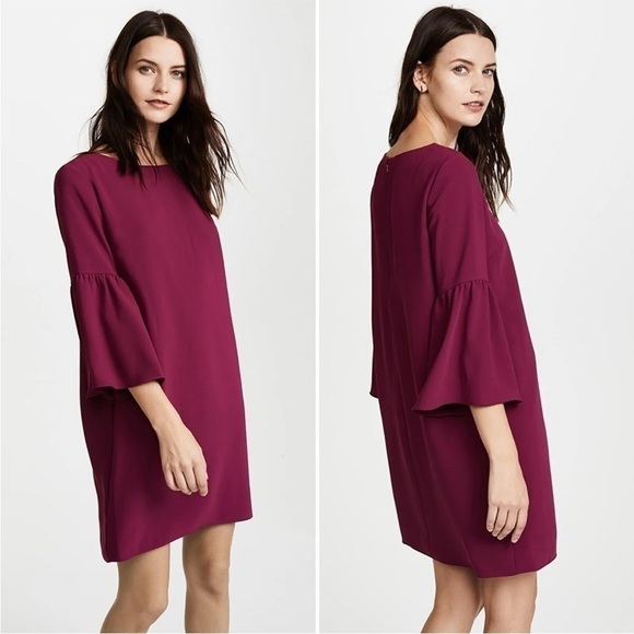 AMANDA Uprichard Angela Flutter sleeve Shift Dress New Small black Cherry red - Picture 1 of 10